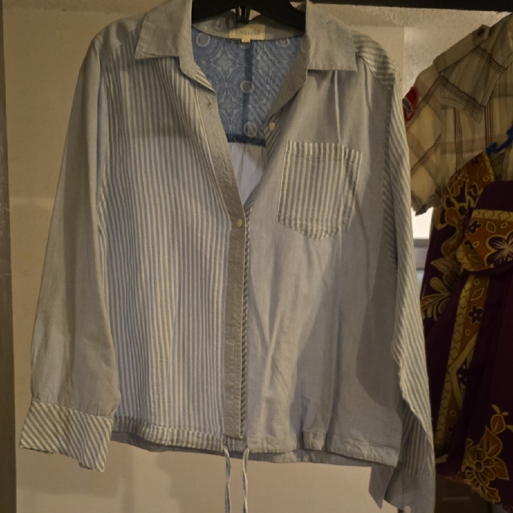 Women’s Light Blue Striped Button-Down Shirt